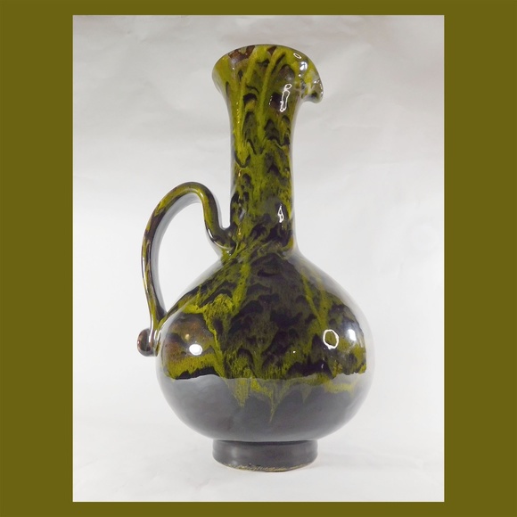 Vintage 15 Inch Tall Swirl Glaze Dipped Pot Belly Hand Thrown